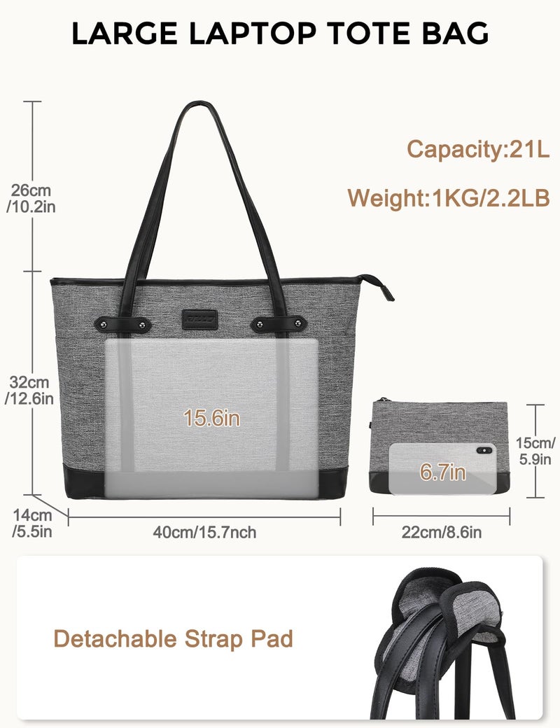 RAVUO Laptop Tote Bag for Women, Water Resistant Lightweight 15.6 Inch Laptop Bag Travel Handbag with Front 3 Pockets - Image 2
